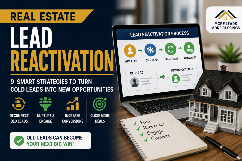 Real estate lead reactivation: 9 smart strategies to turn cold leads into new opportunities through reconnecting, nurturing, engagement, and conversion.
