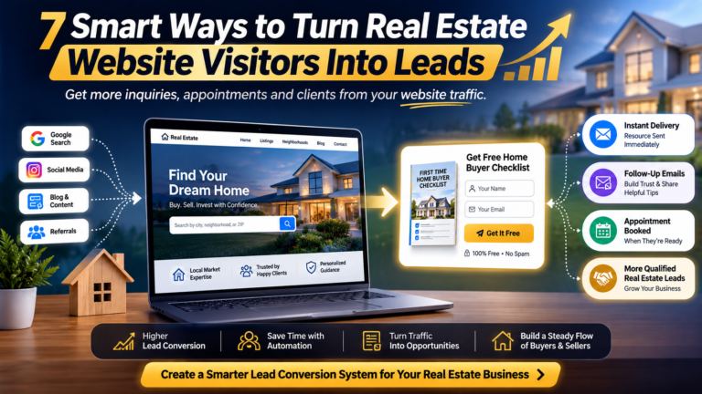 **Alt Text:** `Real estate website lead generation strategy showing how website visitors become qualified leads`